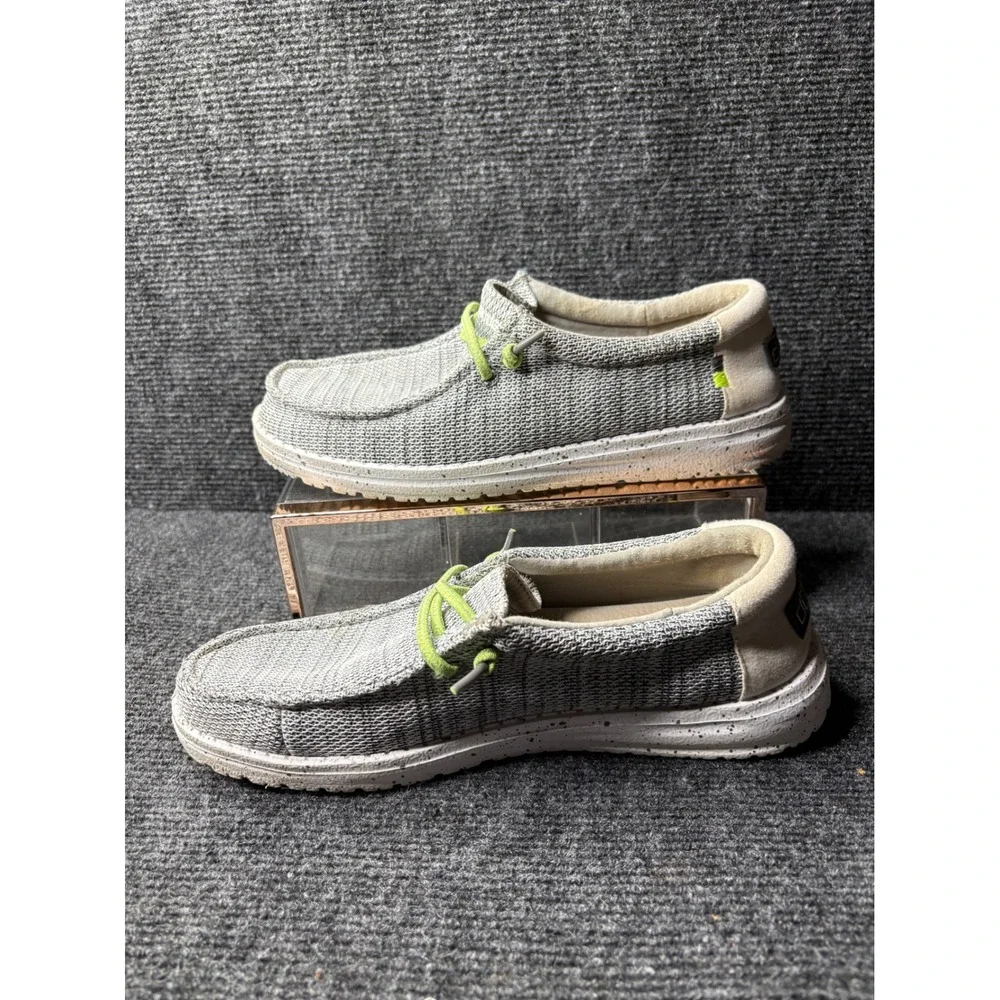 Hey Dude Wally Youth Sox Stone White Grey Lime Green Slip On Loafers Size 6Y